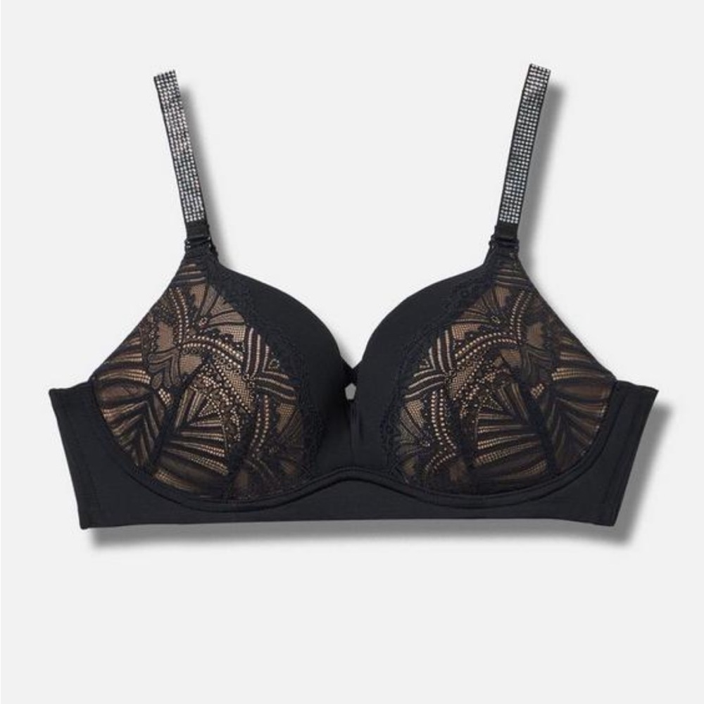 Torrid Wire-Free Push Up Diamonte Bra Size 38 DD NWT